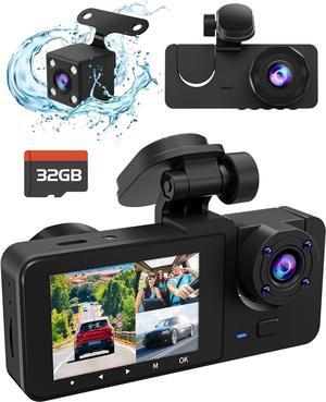 3 Channel Dash Cam Front and Rear Inside,4K Full UHD Dash Camera for Cars,Car Camera with IR Night Vision, 24 Hours Recording,Loop Recording, G-Sensor,Support 32 GB Max