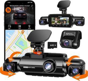 360° Dash Cam Front and Rear Inside, 4 Channel FHD 4 * 1080P, Wi-Fi GPS Voice Control Car Camera, Front 2K+1080P*2 Dash Camera for Cars, with 64GB SD Card, Night Vision, 24H Parking Mode(N300)