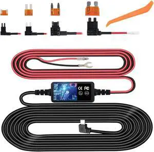Dash Cam Hardwire Kit,Type-C Hard Wire Kit,USB C Hard Wire Kit Fuse for Dashcam, Plozoe 12V-24V to 5V Car Dash Camera Charger Power Cord, Gift 4 Fuse Tap Cable and Installation Tool11.5ft