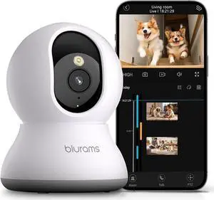 blurams Pet Camera 2K, 360° Dog Camera with Phone App, PTZ Indoor Cameras for Home Security Indoor, 2-Way Audio, Motion Tracking, Color/IR Night Vision, Siren, Cloud&SD(2.4GHz Only)