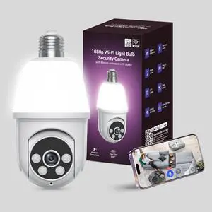 1080p Light Bulb Security Camera, 360° Panoramic Dome Cam, Live View, AI Human Detection, 2-Way Audio, Color Night Vision, Cloud Storage, Spotlights, Indoor Outdoor Surveillance 1080p Light Bulb Security Camera, 360° Panoramic Dome Cam, Live View, AI Human Detection, 2-Way Audio, Color Night Vision, Cloud Storage, Spotlights, Indoor Outdoor Surveillance