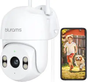 blurams 3MP Security Camera Outdoor Wired, 360° PTZ Cameras for Home Security Outside with Motion Detection Tracking, Color Night Vision, Two-Way Audio, IP66 Weatherproof, 2.4GHz, Works with Alexa