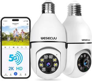 Light Bulb Security Camera 2Pack 5G& 2.4GHz WiFi 2K Security Cameras Wireless Outdoor Motion Detection and Alarm,Two-Way Talk,Color Night Vision,Human Detection, Bulb Camera Compatible with Alexa