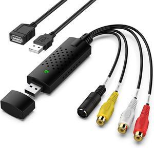 Capture Card USB Video Capture Card Device Audio Video Converter Grabber for RCA to USB-Convert VHS Mini DV VCR Hi8 DVD to Digital for PC TV Tape Player Camcorder MAC Windows Vista Compatible