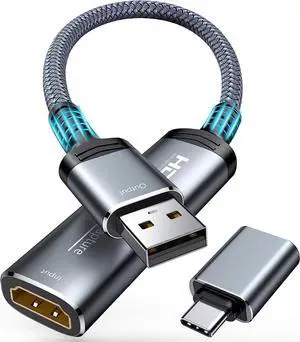 Video Capture Card, 4K HDMI to USB A/Type-C 1080P 60FPS Video Capture Adapter Device, USB Video Capture for Streaming Gaming Recording, Windows Mac OS System, Switch PS5/4 Xbox OBS PC, Grey Video Capture Card, 4K HDMI to USB A/Type-C 1080P 60FPS Video Capture Adapter Device, USB Video Capture for Streaming Gaming Recording, Windows Mac OS System, Switch PS5/4 Xbox OBS PC, Grey