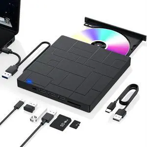 External CD/DVD Drive for Laptop, 7-IN-1 USB 3.0 Slim Portable DVD Player, CD ROM Burner, Writer, and External Disk Drive Optical Compatible with Laptop Desktop PC Windows Mac Linux OS (BLACK) External CD/DVD Drive for Laptop, 7-IN-1 USB 3.0 Slim Portable DVD Player, CD ROM Burner, Writer, and External Disk Drive Optical Compatible with Laptop Desktop PC Windows Mac Linux OS (BLACK)