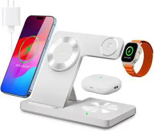 Magnetic 3 in 1 Wireless Charging Station for Magsafe iPhone 16/15/14/13/12/Pro/Plus/Pro Max, Charging Station for Multiple Devices, Mag-Safe Wireless Charger Stand for Apple Watch & AirPods(White) Magnetic 3 in 1 Wireless Charging Station for Magsafe iPhone 16/15/14/13/12/Pro/Plus/Pro Max, Charging Station for Multiple Devices, Mag-Safe Wireless Charger Stand for Apple Watch & AirPods(White)