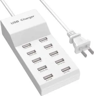 QIONMAR USB Wall Charger USB Charging Station for Multiple Devices USB Charger 10-Ports Power Hub Strip Smart Plug Charging Dock Charge Block Compatible with iPhone 15 iPod Galaxy S Smart Phones