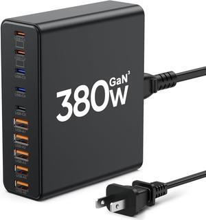380W USB C Charger 10-Port USB C Charging Station GaN III Fast Charging Station Hub Laptop Adapter for MacBook Pro/Air iPad iPhone  XPS  Galaxy (Black)