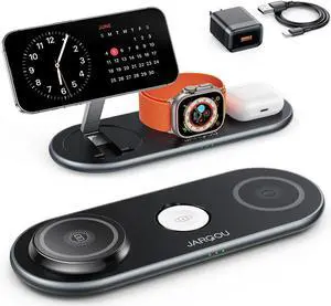 3 in 1 Charging Station for  Compatible with Magsafe Charger Stand with  Charging Station for iPhone 16 15 14 13 12 for  Watch for AirPods 2/3/4/Pro/Pro 2 (Foldable) (Black)