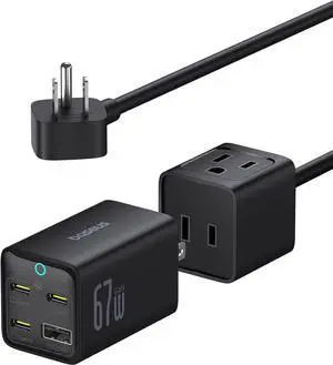 Baseus Charging Station 67W, 5 in 1 Detachable Travel Power Strip USB C Fast Charger, 5ft Flat Extension Cord with 2 AC Outlets, Portable Charger for MacBook Pro, iPhone, Cruise Travel Essentials