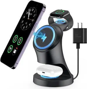 Streamline Wireless Charger, Magnetic 3 in 1 Charging Station for Magsafe iPhone 15/14/13/12/Pro/Plus/Pro Max, 5W Charger for Magsafe Apple Watch9/8/7/6/5/4/3/2/SE, for Airpods3/2/Pro Streamline Wireless Charger, Magnetic 3 in 1 Charging Station for Magsafe iPhone 15/14/13/12/Pro/Plus/Pro Max, 5W Charger for Magsafe Apple Watch9/8/7/6/5/4/3/2/SE, for Airpods3/2/Pro