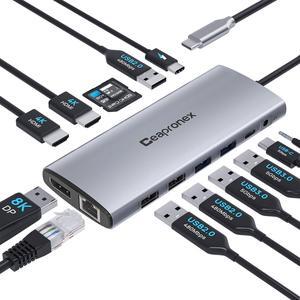 USB C Docking Station Dual Monitor, Laptop Docking Station, 14 in 1 USB C Hub Multiport Adapter for MacBook/Dell/HP/Lenovo with 2 HDMI 4K, DP 8K, PD Charging, RJ45, 6 USB Ports, SD/TF, Mic/Audio
