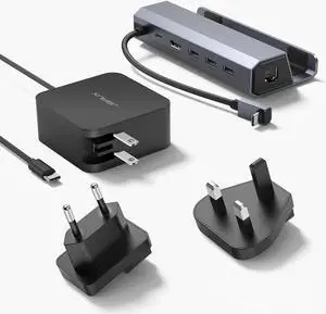 Docking Station & 45W Charger for Steam Deck, 6-in-1 Steam Deck Dock with HDMI 2.0 4K@60Hz, Gigabit Ethernet, 3 USB-A 3.0 and USB-C Charger Compatible with Valve Steam Deck OLED-HB0603