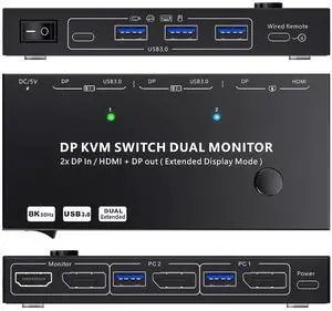 Ennovor KVM Switch 2 Monitors 2 Computers DisplayPort, MST Smart Chip Dual Monitor KVM Switches Ensure 1 DP Connection Achive 2 Monitors Display, A Supper Stable and Convenient KVM Switcher