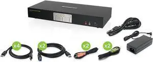 2-Port Dual View DisplayPort KVMP Switch - 4K 60Hz - 2 DisplayPort In Per Channel - 2-Port USB 3.1 Hub 5Gbps - Keyboard Mouse Input - 7.1 HD Audio - Front Panel Selector - TAA Mac/Win - GCS1942