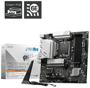 MSI PRO B760M-A WIFI DDR4 II LGA 1700 Intel B750 SATA 6Gb/s mATX Motherboard ,Wi-Fi 6E, Bluetooth 5.3, premium 2.5G LAN