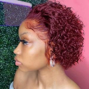 Aochakimg Short Curly Hair WigsHuman Hair Short Pixie Wigs for Women Lace Front Wigs Human Hair Natural ColorWine Red