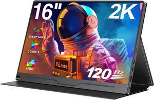 NEWSOUL 16" 120Hz 2K Portable Monitor 2560*1600 Gaming Monitor With VESA hole IPS Standard HDM C model For PS4 5