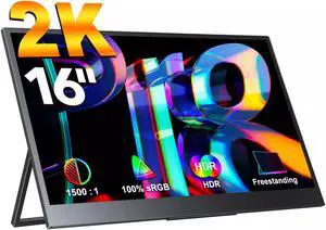 NEWSOUL 16" 2K Portable Monitor 16:10 Display 1500:1 w/Kickstand & VESA Mount