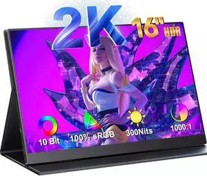 EVICIV 16" 2K Portable Monitor 2560*1440 HDR Screen IPS LCD Screen w/Smart Cover w/VESA