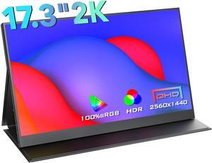 Portable Monitor 17.3 Inch 2K, 2560X1440 USB C Portable Laptop Monitors with VESA & Smart Case 100% sRGB HDR FreeSync Travel Monitor Extender for Laptop PC MacBook Pro Xbox PS5 Phone