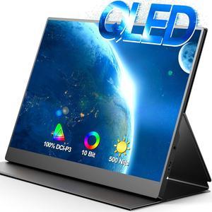QLED Portable Monitor, 100% DCI-P3/10 Bits/500 Nits, 15.6 Inch 1080P FHD HDR Zero Frame USB-C Computer Display for Laptop PC Mac Xbox PS4/5 Switch, with Stand & Smart Cover