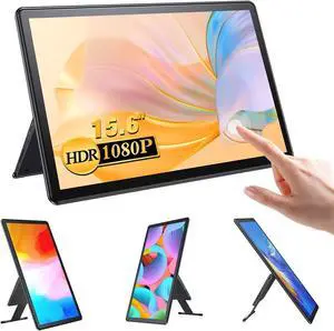Portable Monitor Touchscreen Kickstand, 15.6" Freestanding Touch USB C Monitors, HDMI Type C Travel Display for Laptop PC Phone PS4 Xbox