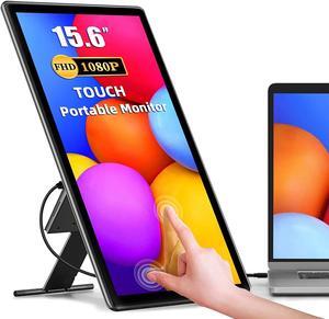 Portable Monitor Touchscreen Kickstand, 15.6" Freestanding Touch USB C Monitors, 2000:1 Contrast Ratio 1080P 100% sRGB IPS External Screen with HDMI Type C Travel Display for Laptop PC Phone PS4 Xbox