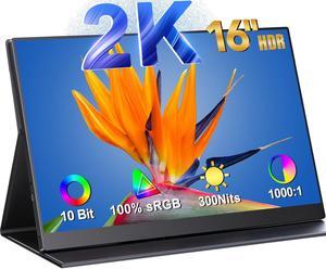 NEWSOUL 16.1" 2K QHD Portable Monitor for laptop 100% sRGB HDR IPS 16:9 Screen USB C HDMI Monitor VESA