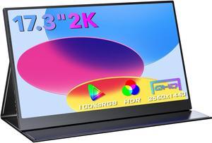 NEWSOUL 17.3 Inch 2K Portable Monitor 450cd/ 2560X1440 100% sRGB HDR Lightweight Frameless Portable Screen with VESA FreeSync Travel Monitor Extender for Laptop PC MacBook Xbox PS5 Phone