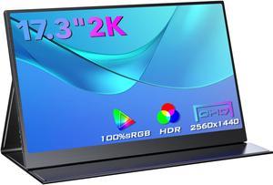 NEWSOUL 17.3 Inch 2K Portable Monitor 450cd/ 2560X1440 100% sRGB HDR Lightweight Frameless Portable Screen with VESA FreeSync Travel Monitor Extender for Laptop PC MacBook Xbox PS5 Phone
