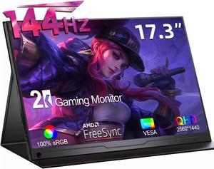 NEWSOUL 144Hz Portable Monitor 2K 17.3" AMD FreeSync Gaming Monitor QHD HDR Screen USB C