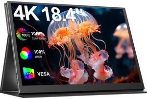 Newsoul 18.4" 4K UHD Portable Monitor with HDR, 10-bit Color, FreeSync, VESA Mount, USB-C, Mini HDMI, and Leather Case for Laptop, Phone, and Gaming Console