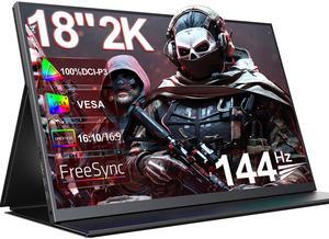 Newsoul 2K 144Hz Portable Gaming Monitor 18" 2560x1600 QHD 100% DCI-P3 FreeSync HDR Laptop w/VESA, Frameless Matte IPS Eye Care Second Monitor for Game Console