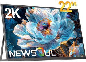 Newsoul 22 2K QHD Portable Monitor with 180° Adjustable Kickstand & VESA, HDR, FreeSync, 350 Nits Brightness, USB-C & HDMI - Travel Gaming Second Screen for Laptop & Switch