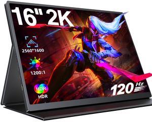 Newsoul 16" 2K QHD 120Hz Portable Gaming Monitor with HDR, FreeSync, VESA Mount, Smart Case, and Wide Compatibility for PC, Console, Phone