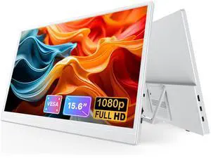 Newsoul 15.6" Lightweight White Portable Monitor with USB-C, HDMI & Built-in Stand - 1080P External Laptop Screen