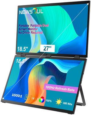 Newsoul 18.5" 100Hz Dual Monitor Portable Laptop Screen Extender with HDR, 360° Folding, VESA & Stand for Laptop, PC, Phone, Game Console (Plug & Play, No Driver Needed)