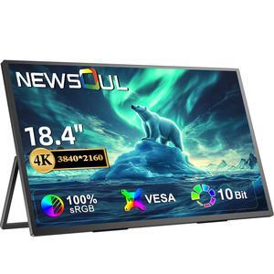 Newsoul Portable Monitor 18.4" 4K 60Hz 10-Bit HDR IPS Gaming Monitor with VESA, 180° Adjustable Stand, Ultra-Slim & Lightweight Frameless Design, FreeSync, Portable Travel Second Monitor for Laptops