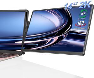 Newsoul 2K 14" 360° Swivel Hinge Laptop Screen Extender, 2240x1400 QHD IPS Portable Monitor for 14"-17" Laptops - Plug & Play with Mac, Win, Dex (Only one Screen)