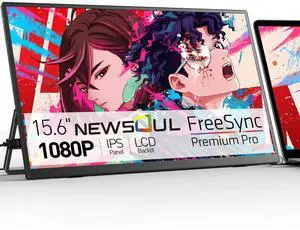 Newsoul 15.6-Inch Portable Monitor with HDMI, USB-C, USB-A, Full HD 1920x1080, IPS Panel, and Adjustable Stand for Laptops & Smartphones