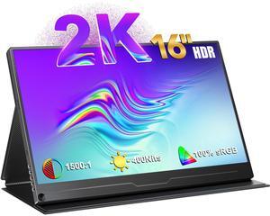 NEWSOUL 2K 16 Inch Portable Monitor , 500 Nits 1500:1 Adjustable Aspect Ratio16:10/16:9 Metal Frameless Laptop Monitor with VESA, HDR USB-C HDMI External Second Screen for Mac Phone PS4/5 Xbox Switch