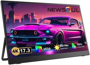 NEWSOUL Portable Monitor 4K, 17.3'' UHD FreeSync 100% Adobe RGB 500 Nits Brightness HDR IPS 2 Speakers Eye Care Game Display Type-C DP HDMI for Xbox PS4 Switch Laptop PC Phone Mac, VESA & Smart Case