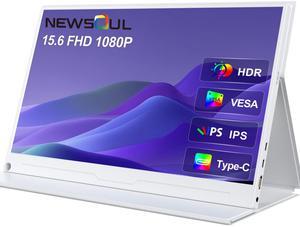 Newsoul 15.6" 1080P FHD Portable Monitor with USB-C, HDMI, VESA & Smart Case - Matte IPS Display for Switch/PS5/PC/Phone White Monitor