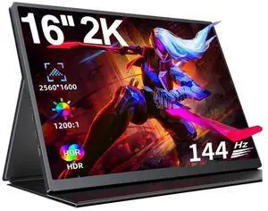 Newsoul 16" 2K Portable Monitor 144Hz 2560*1600 Gaming Monitor w/VESA for PC Phone Game Console