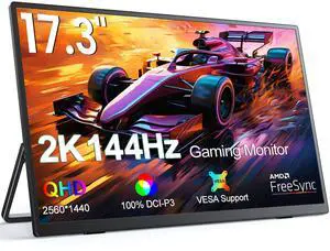 Newsoul 17.3" 2K Gaming Monitor - 144Hz, FreeSync, HDR, 100% DCI-P3, VESA Mount & Dual Speakers for PC & Console