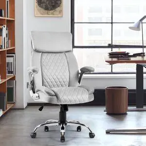 COLERLINE Velvet Ergonomic Office Chair, Adjustable Arms Wide Managerial Executive Home Desk Computer Chair Big and Tall with High Back Lumbar Support Wheels Comfortable Grey