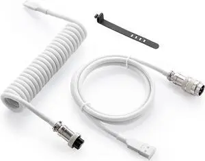 GUNMJO Pro Custom Coiled USB C Cable for Gaming Keyboard, Double-Sleeved Mechanical Keyboard Cable with Detachable Metal Aviator, 1.5M USB-C to USB-A, White Color