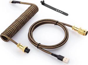 GUNMJO Starlight Coiled USB C Cable for Gaming Keyboard, Double-Sleeved Mechanical Keyboard Cable with Detachable Metal Aviator, 1.5M USB-C to USB-A, Black Color with Gold Aviator Connector